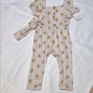 Jessica Simpson floral baby romper headband set NWT! Size 18 mos.